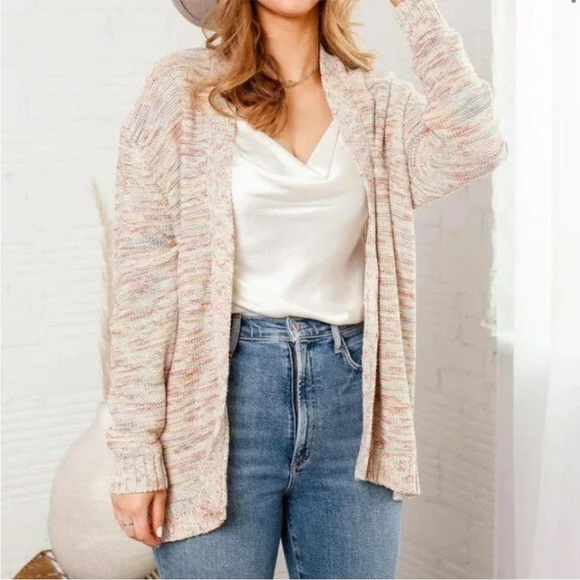 Lucy Paris Cream Multicolor Rainbow Light Knit Cardigan Sweater Size Medium - Picture 1 of 8